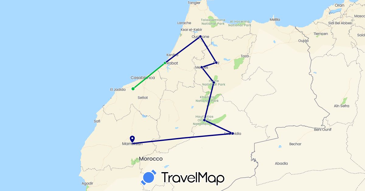 TravelMap itinerary: driving, bus in Morocco (Africa)